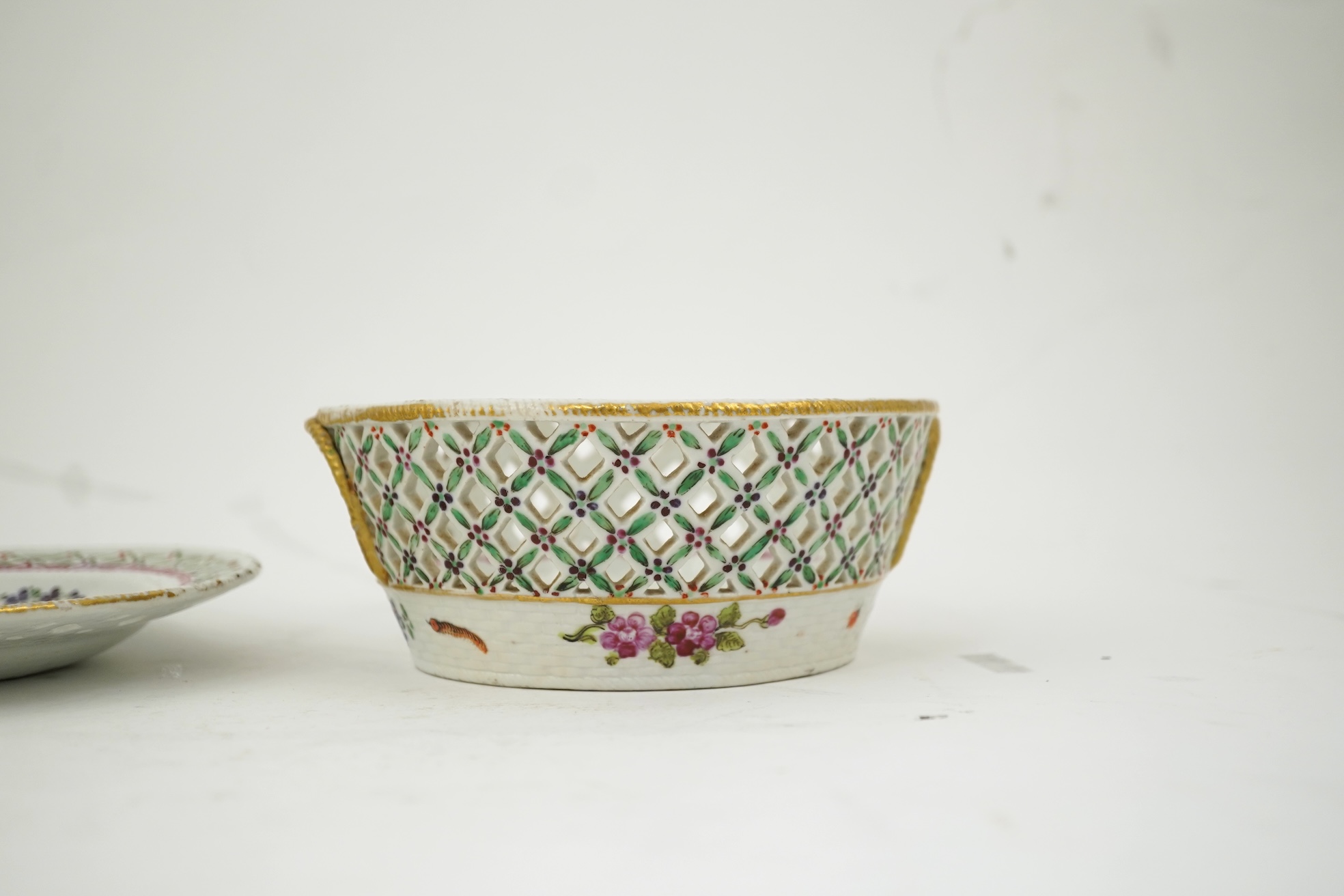 A Chinese export famille rose basket and stand, Qianlong period